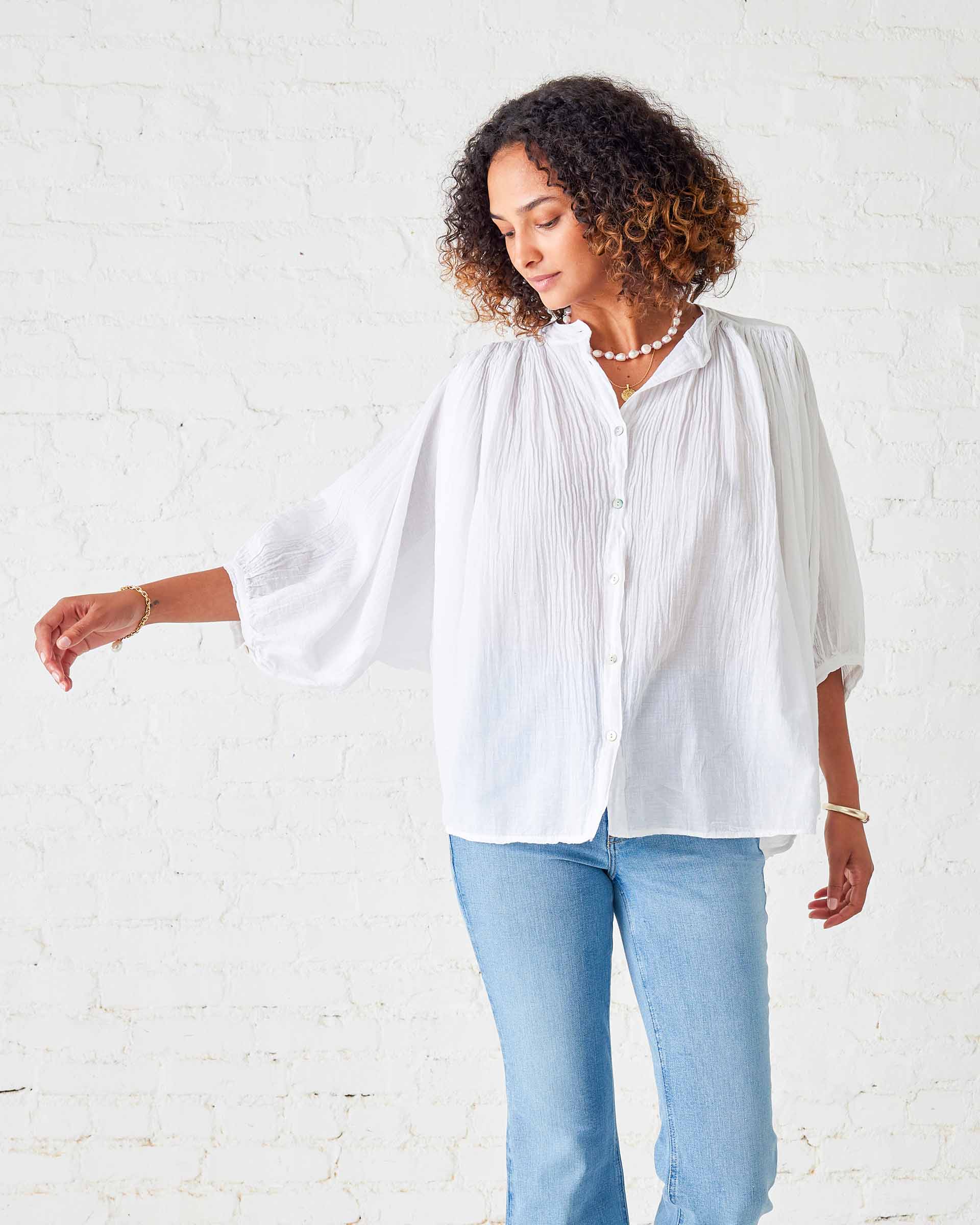 Women's White Ruffle Blouse Long Sleeve