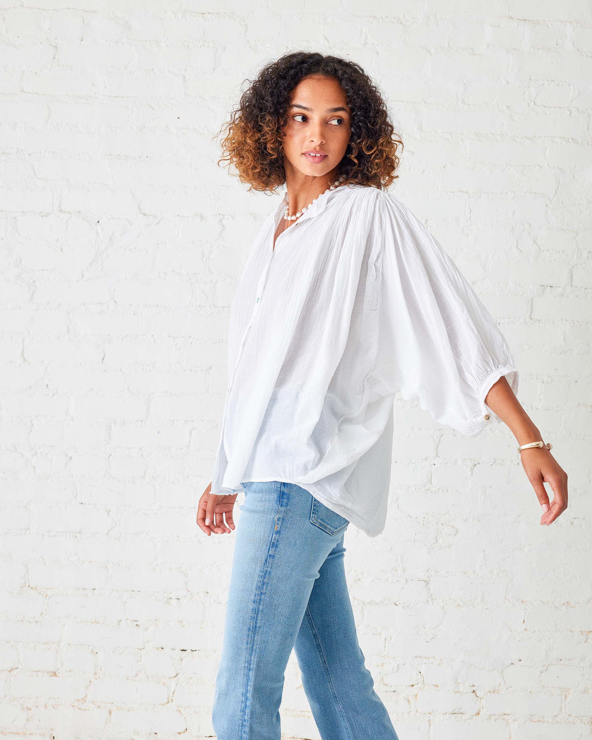 Women's White Ruffle Blouse Long Sleeve