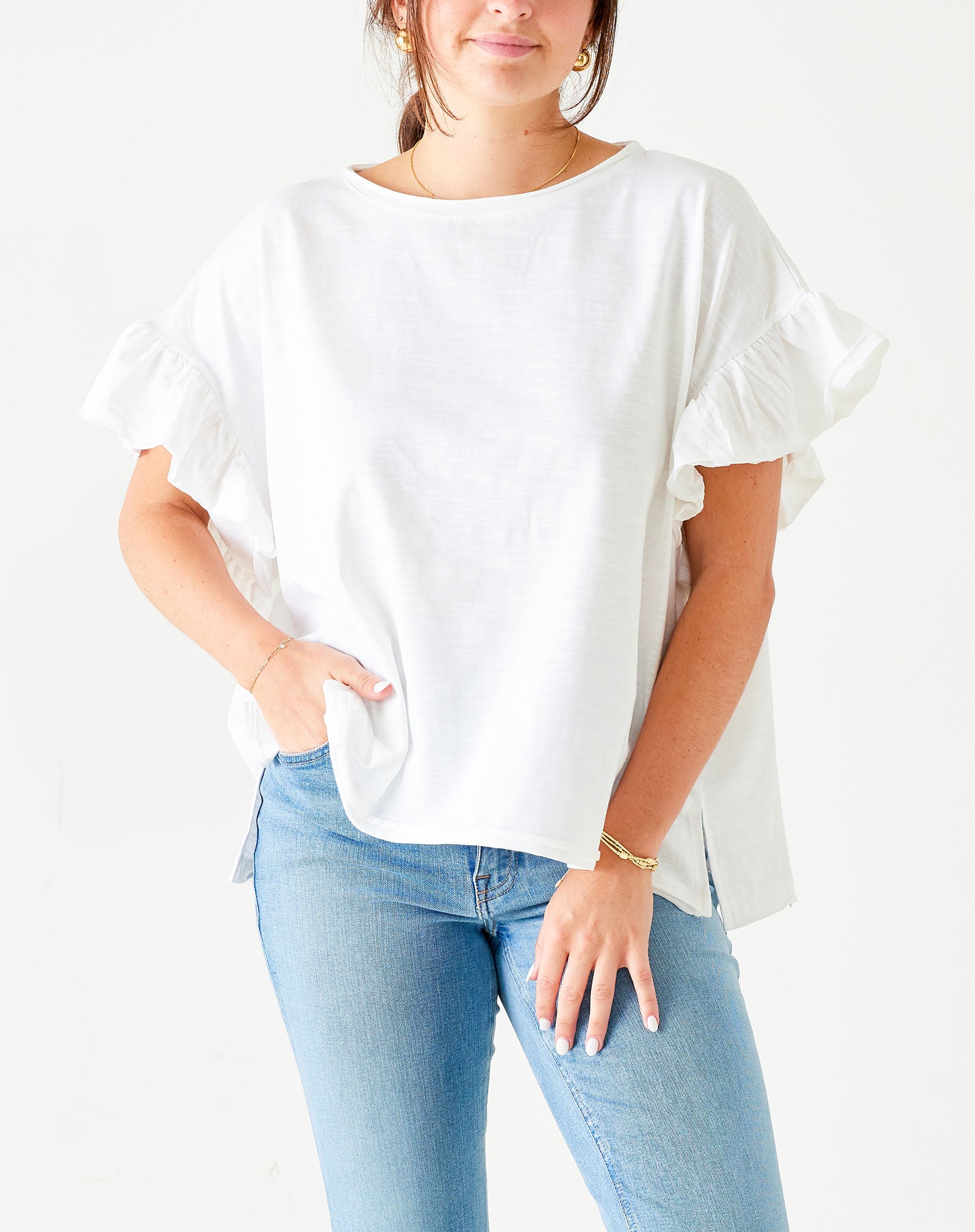 Women's White Ruffle Tee