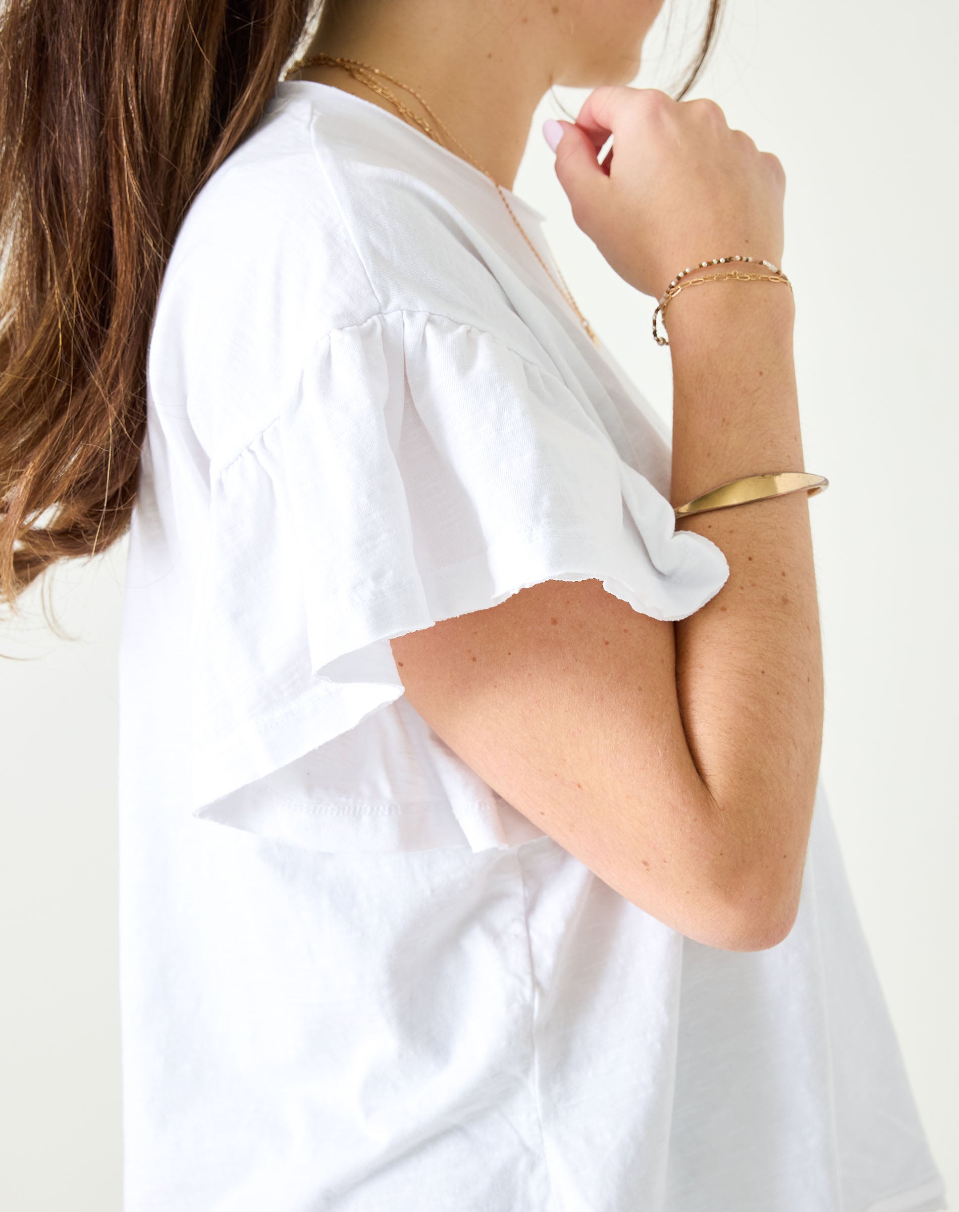 Women's White Ruffle Tee