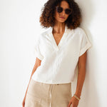 Women's White Short Sleeve Linen Top