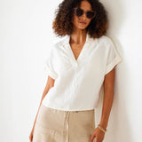 Women's White Short Sleeve Linen Top