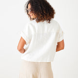 Women's White Short Sleeve Linen Top