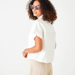 Women's White Short Sleeve Linen Top