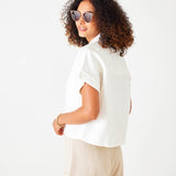 Women's White Short Sleeve Linen Top