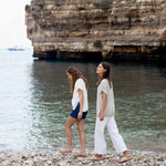 Women's One Size White Short Sleeve Sweater with Buttons Down Back Travel Destination