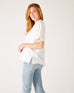 Women's One Size White Short Sleeve Tee with Two Pockets on Chest Side View