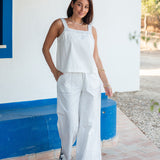 Women's White Wide Leg Pant Matching Set