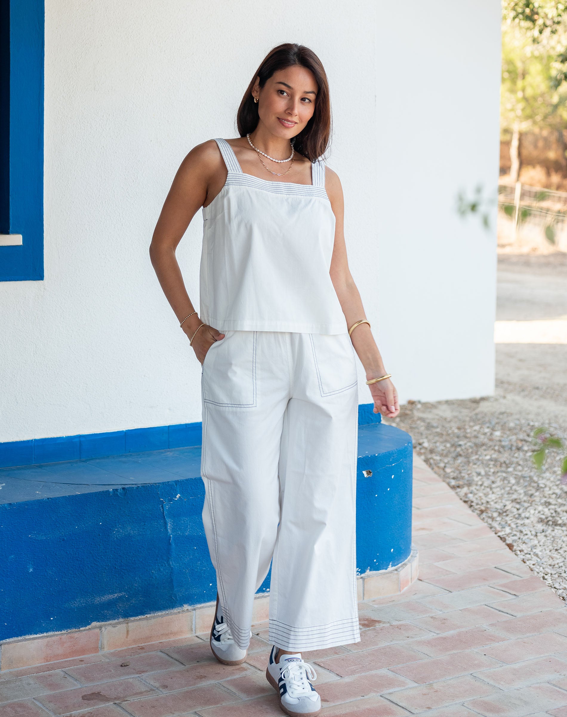 Women's White Wide Leg Pant Matching Set