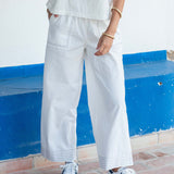 Women's White Wide Leg Pant Matching Set