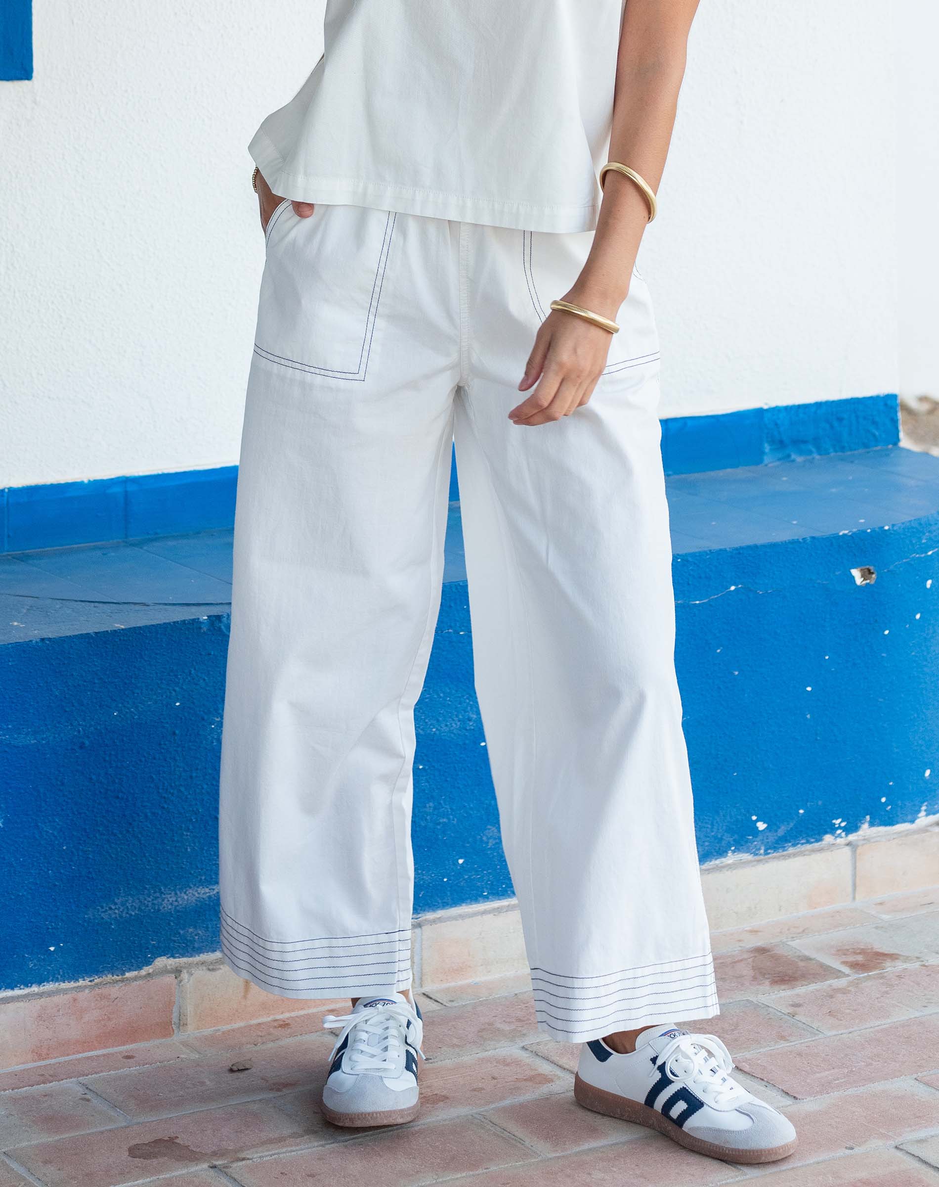 Women's White Wide Leg Pant Matching Set