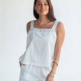 Women's White Square Neck Tank Top With Ruffles