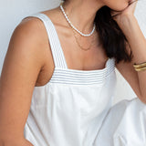 Women's White Square Neck Tank Top With Ruffles