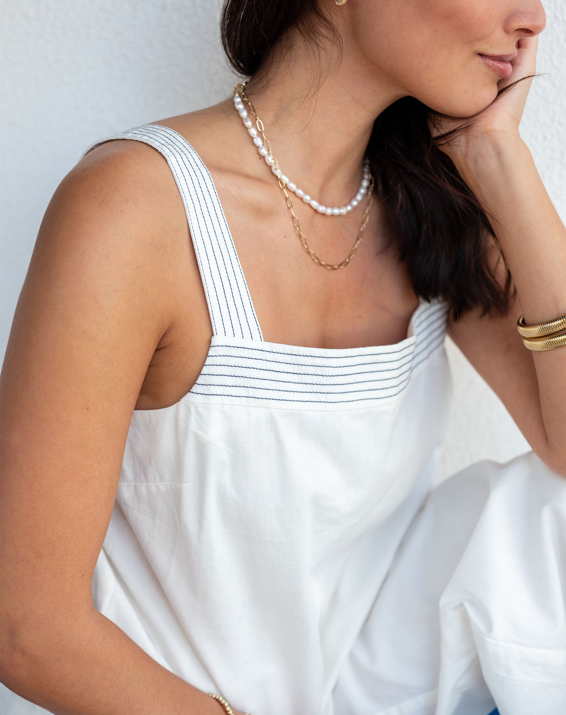 Women's White Square Neck Tank Top With Ruffles