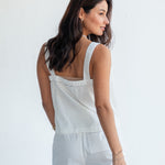 Women's White Square Neck Tank Top With Ruffles