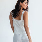 Women's White Square Neck Tank Top With Ruffles