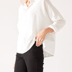 Women's White Pop Up Collar Top Long Sleeve