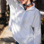 Women's White Pop Up Collar Top Long Sleeve