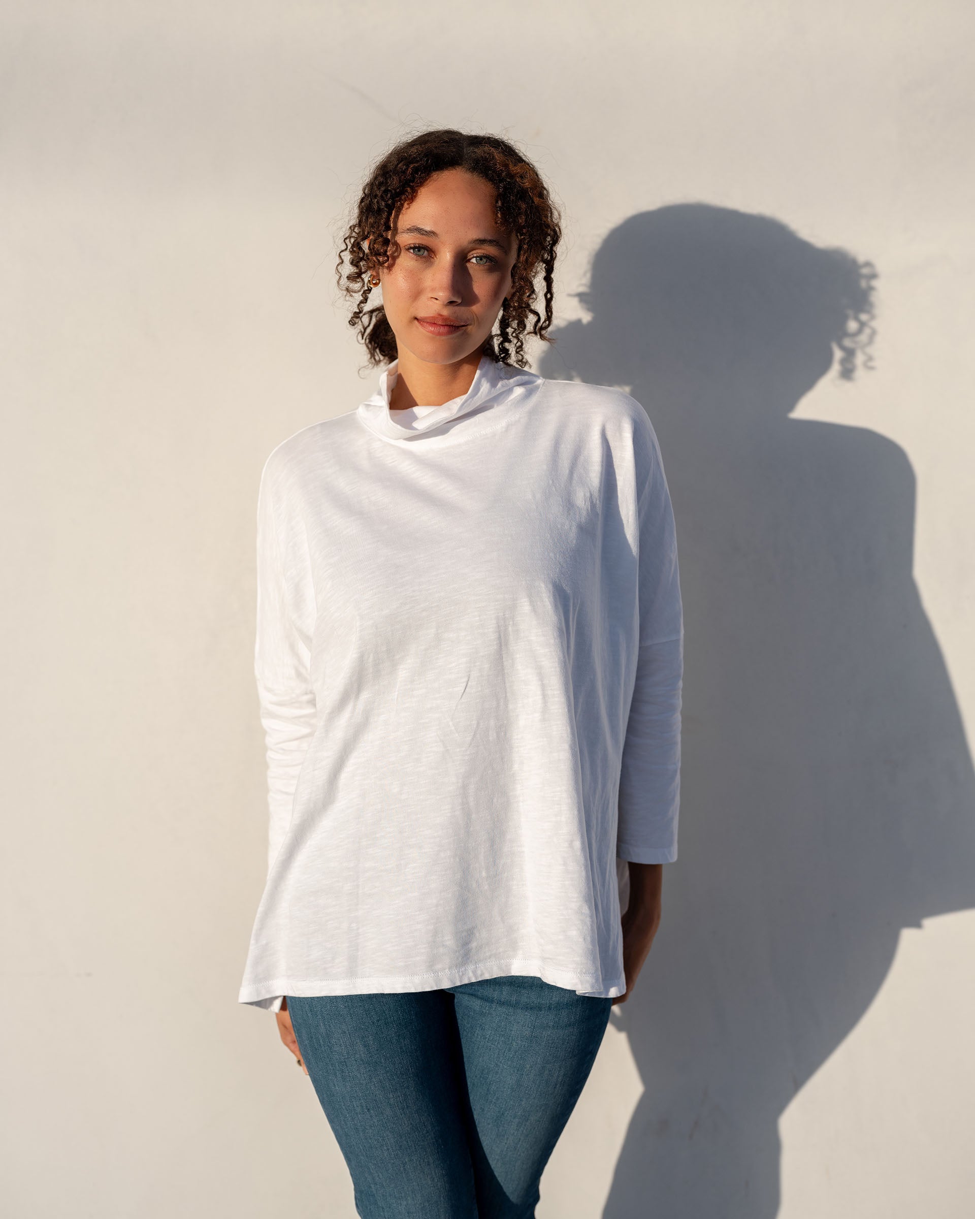 Women's White Turtleneck Tee One Size