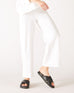 Women's White Wide Leg Ankle side Slit Elastic Waist Pant Front View Knee Bend