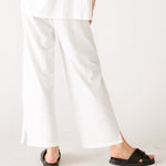 Women's White Wide Leg Ankle side Slit Elastic Waist Pant Rear View