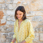 Women's Lightweight Yellow Eyelet Coverup Dress Chest View Travel