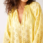 Women's Lightweight Yellow Eyelet Coverup Dress Chest View