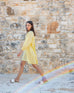 Women's Lightweight Yellow Eyelet Coverup Dress Full Body Front View Walking