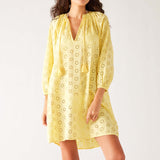 Women's Lightweight Yellow Eyelet Coverup Dress Full Body Front View