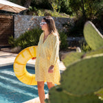 Women's Lightweight Yellow Eyelet Coverup Dress Pool Days