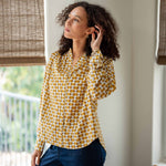 Women's Yellow Long Sleeve Button Up Blouse