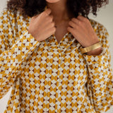 Women's Yellow Long Sleeve Button Up Blouse