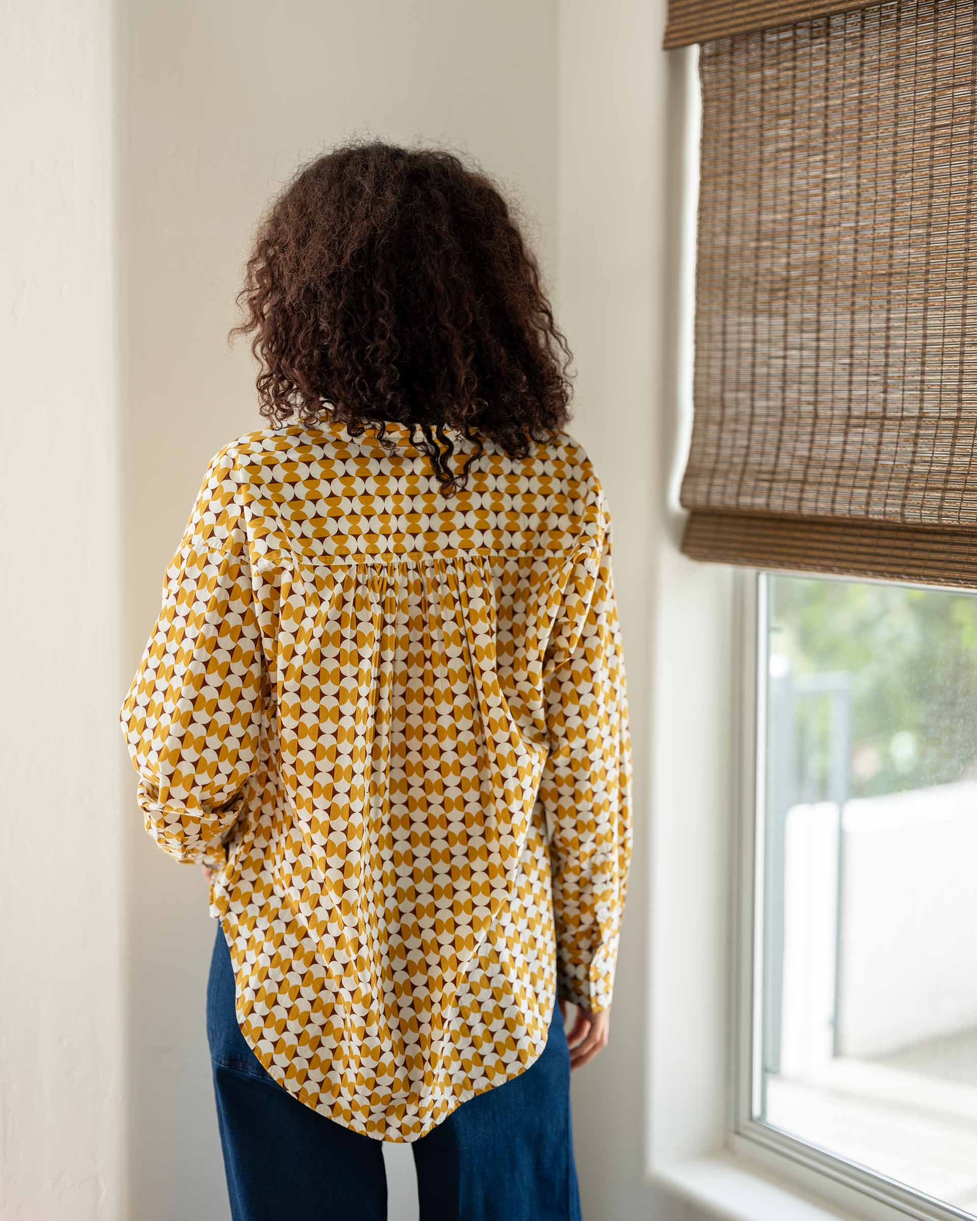 Women's Yellow Long Sleeve Button Up Blouse