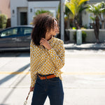 Women's Yellow Long Sleeve Button Up Blouse