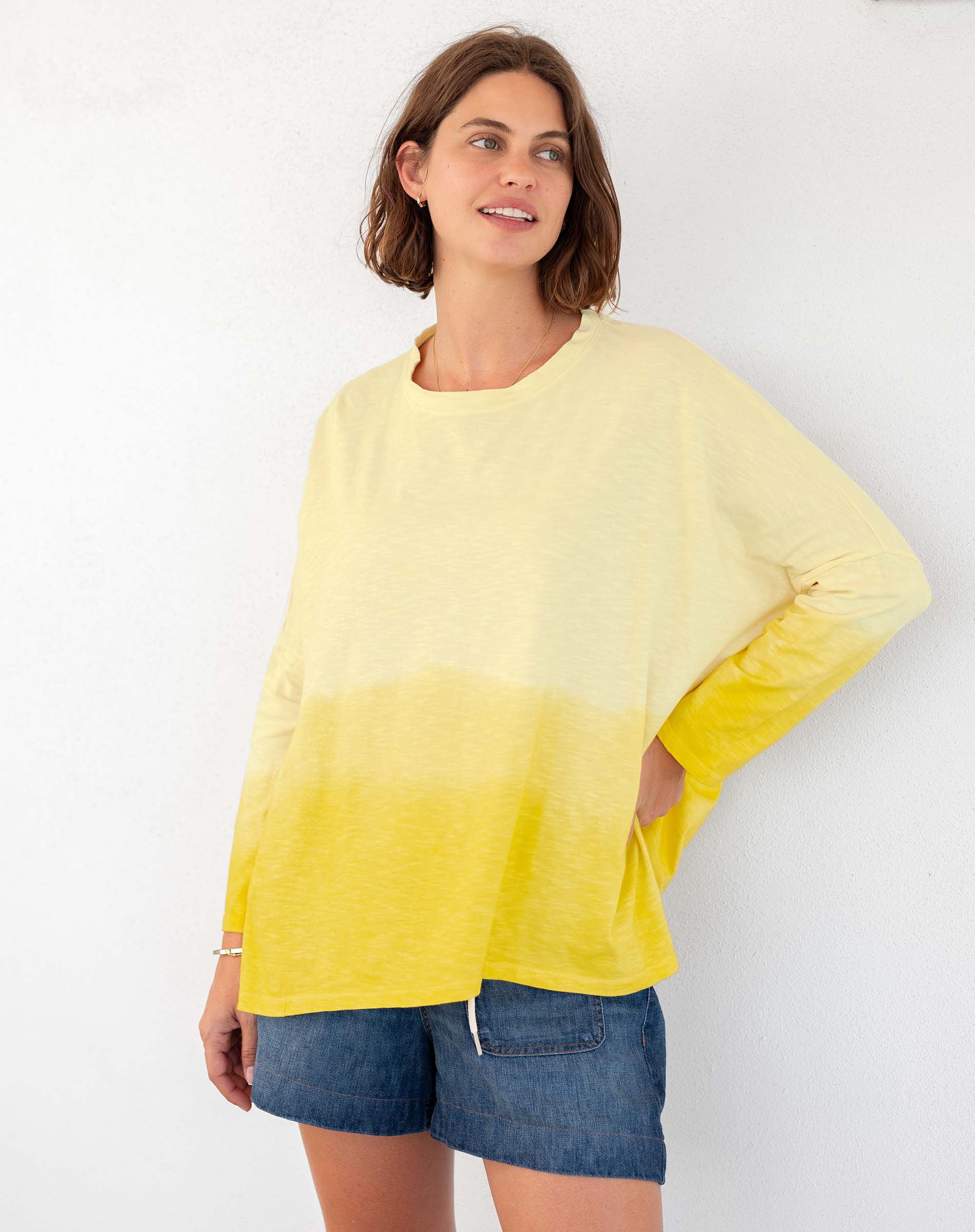 Women's Yellow Ombre Oversized Slub Tee