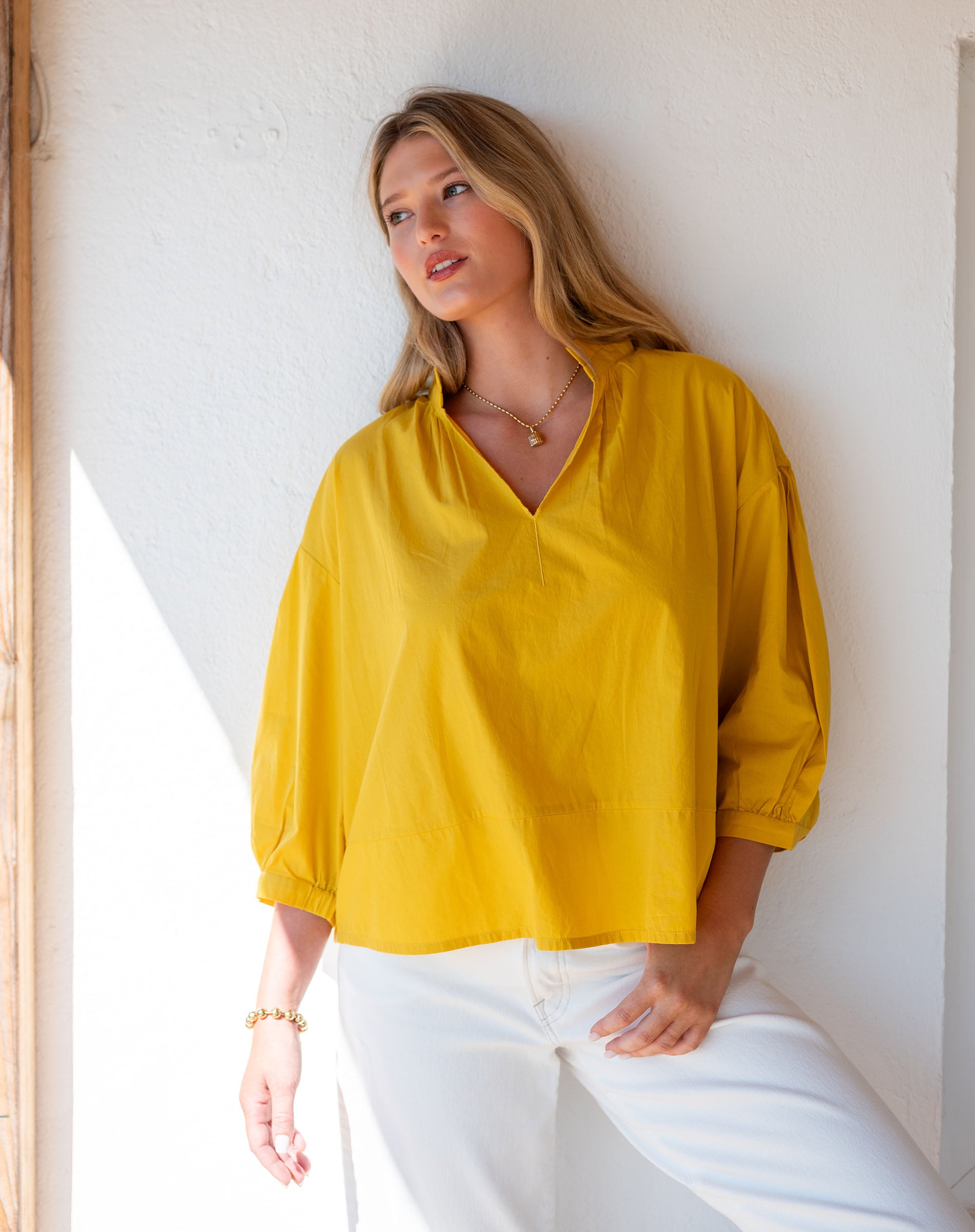 Women's Yellow Quarter Sleeve Top