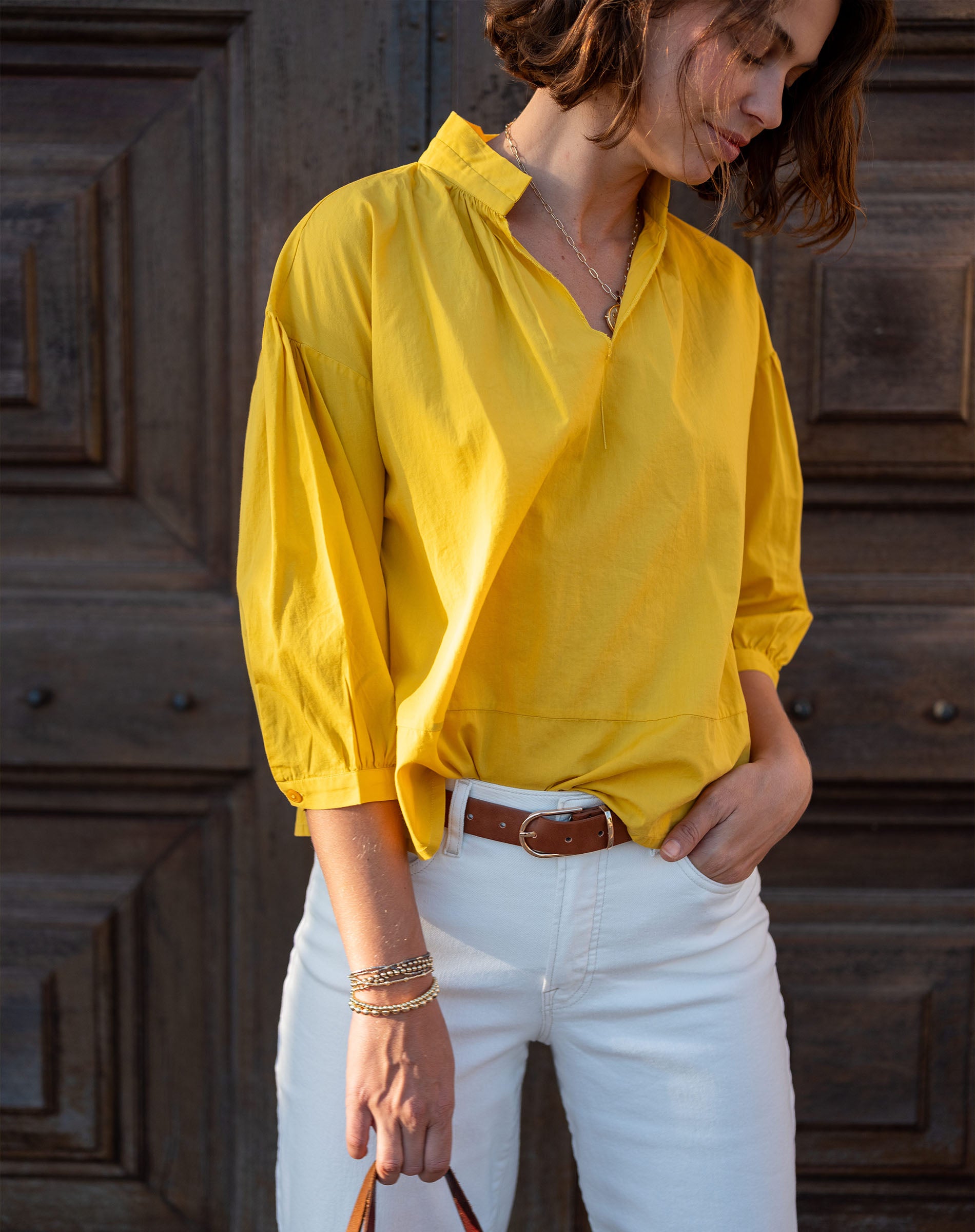 Women's Yellow Quarter Sleeve Top