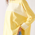 Women's One Size Tee in Yellow Stripes Drape of Side Slits