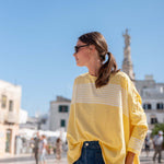 Women's One Size Tee in Yellow Stripes Travel Destination