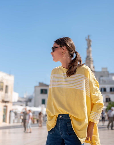 Women's One Size Tee in Yellow Stripes Travel Destination