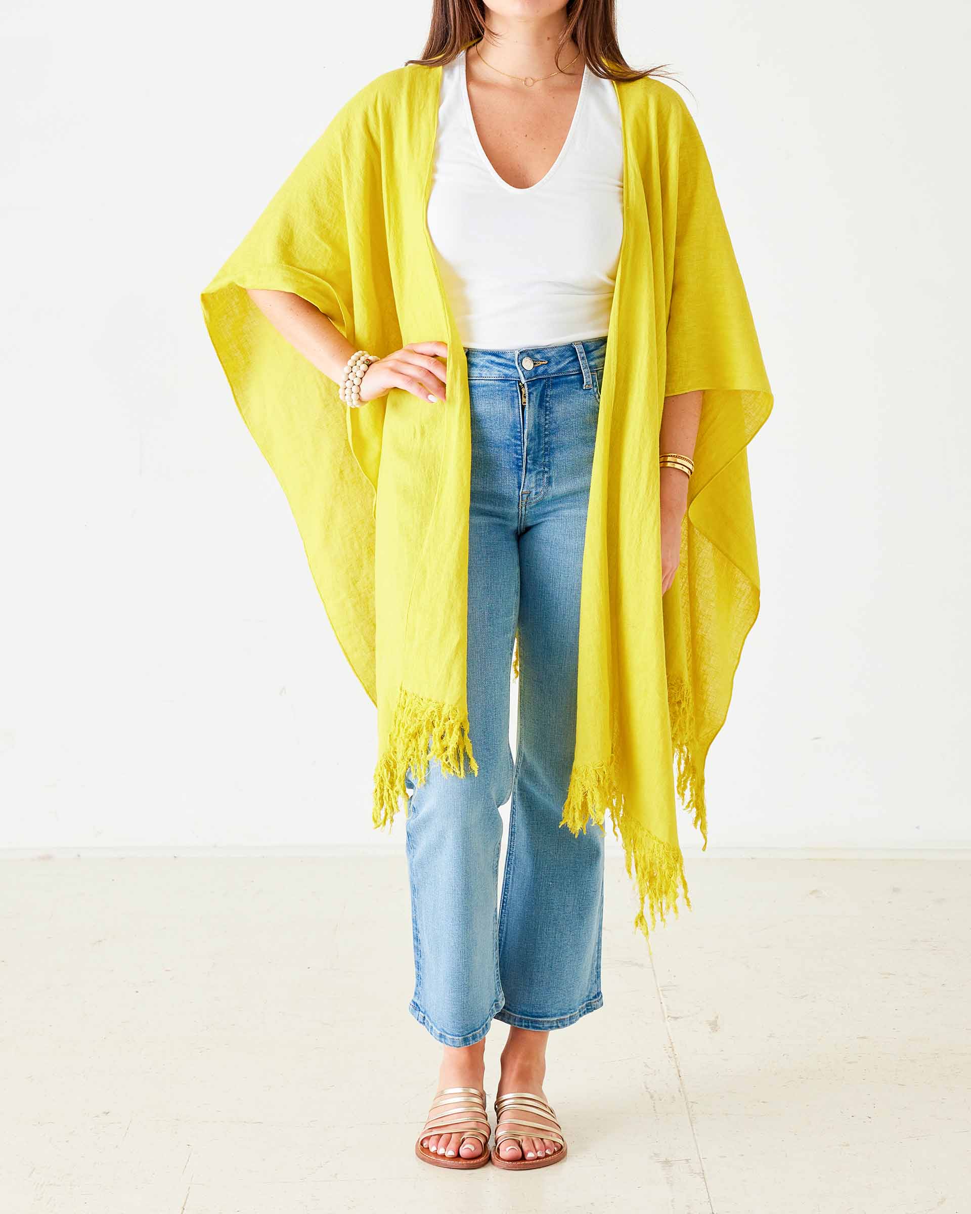 Yellow Linen Beach Wrap Worn 3 Ways