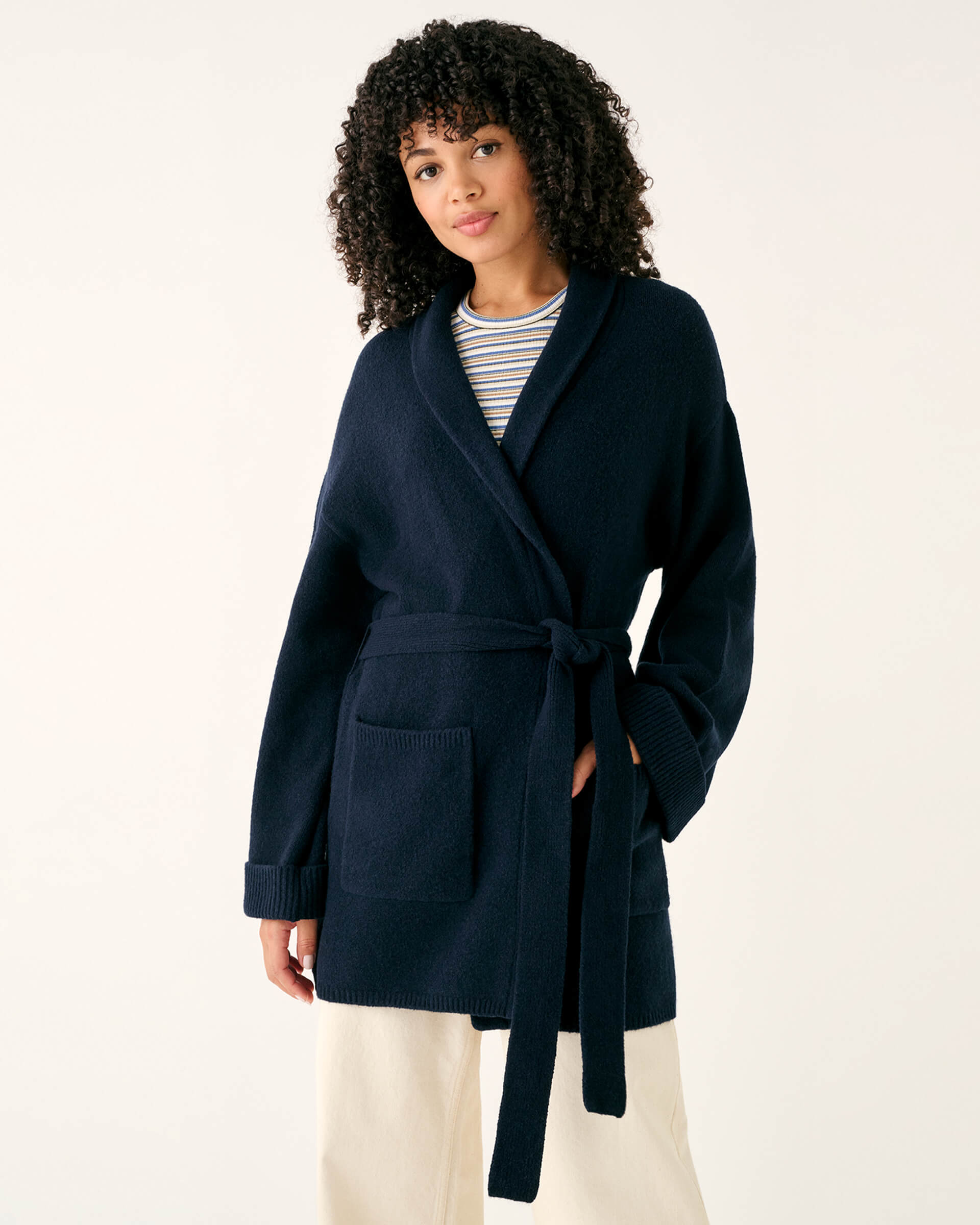 Navy blue wrap outlet sweater