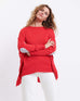 woman wearing Amour Sweater in Red and white heart elbow patch