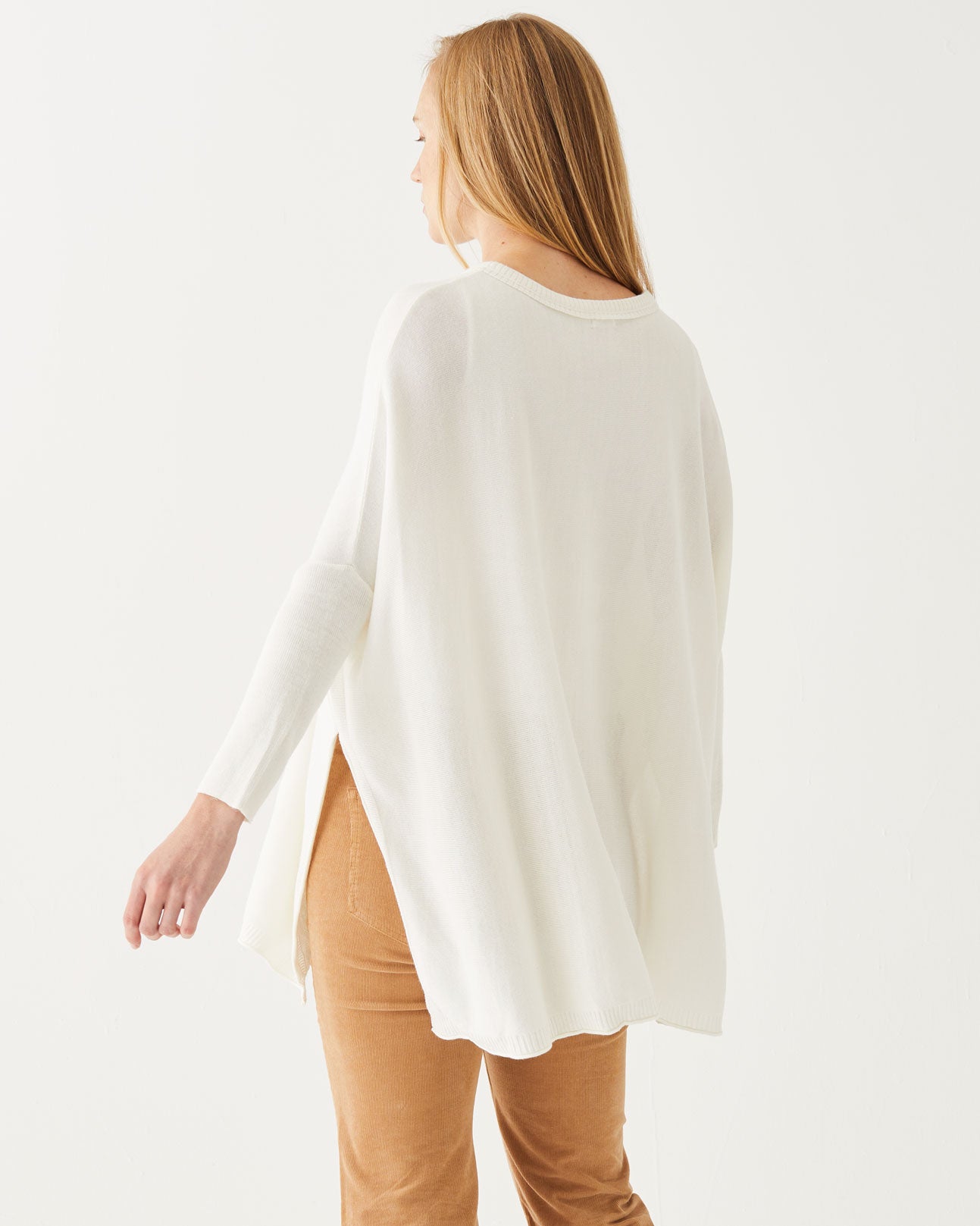 White stripes Catalina oversized crewneck sweater with split sides and pocket details