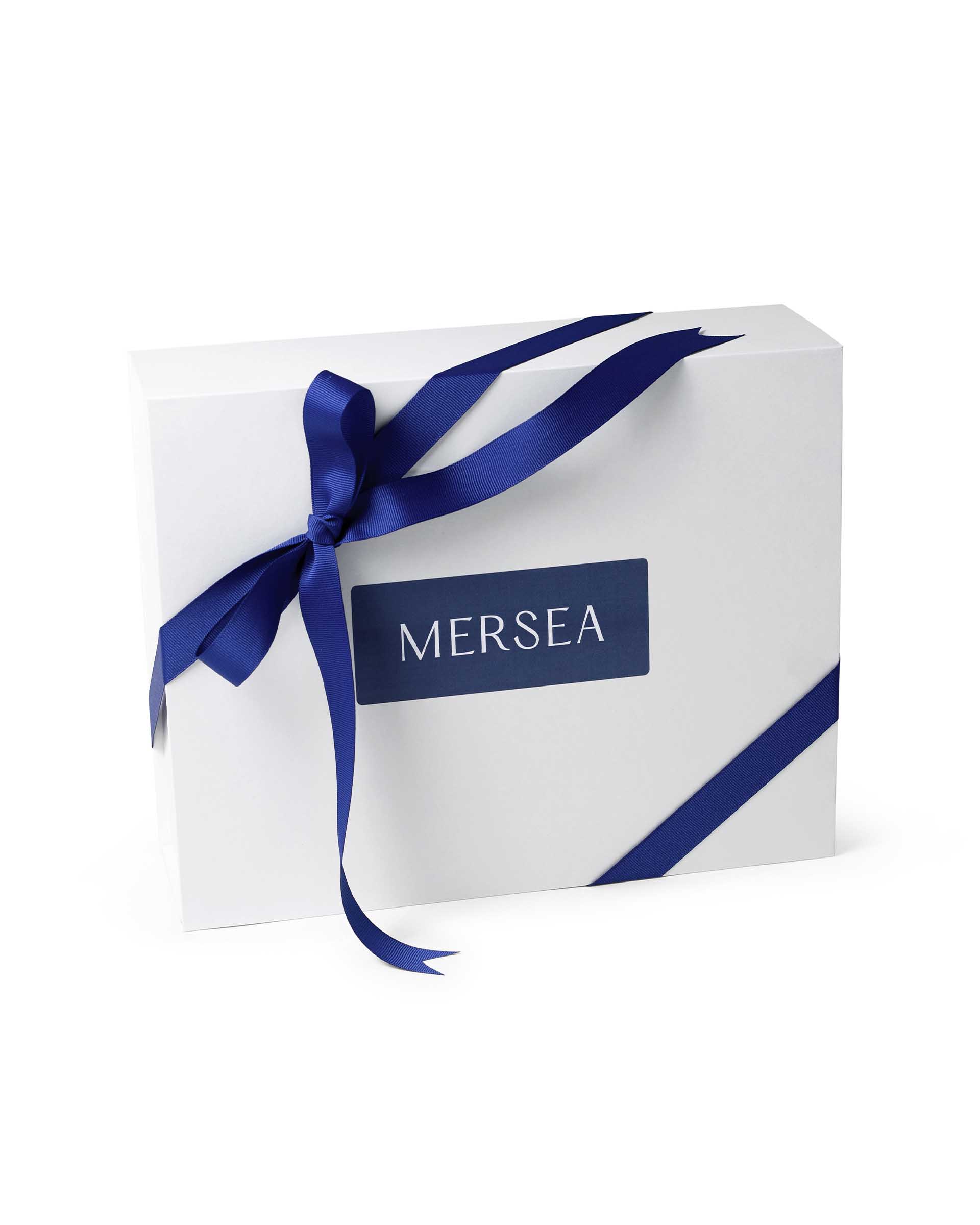 White box with blue bow and blue MERSEA label
