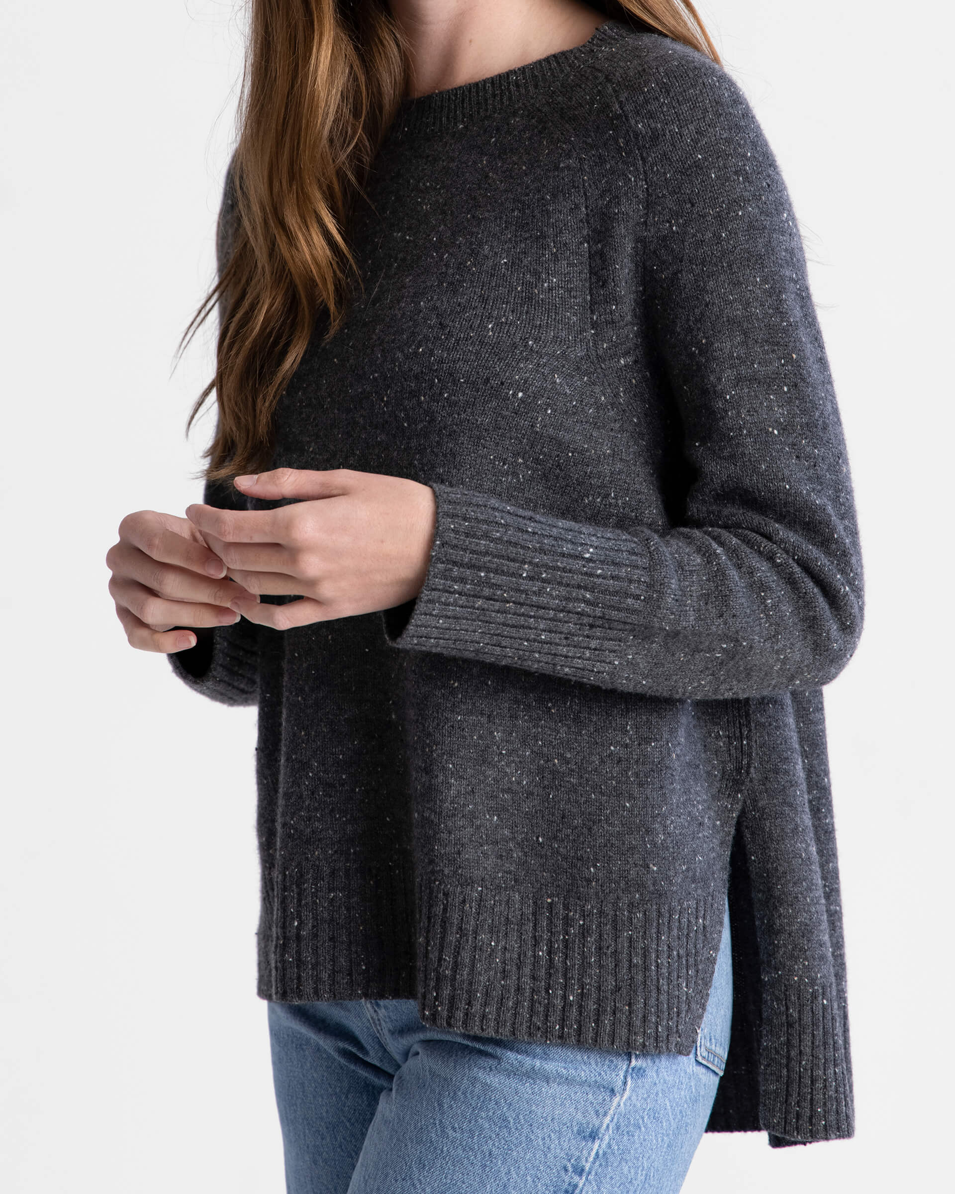 Banff Cashmere Crew Sweater in Charcoal