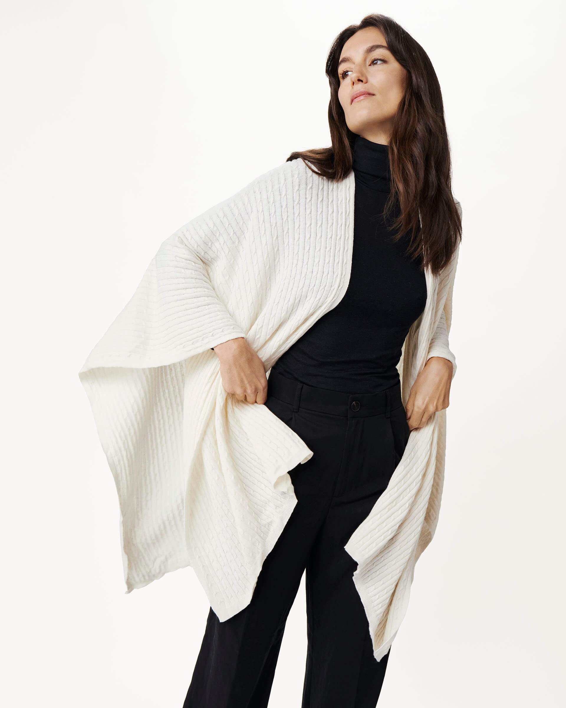 white Charleston Wrap Crafted from a cable knit cotton-cashmere blend