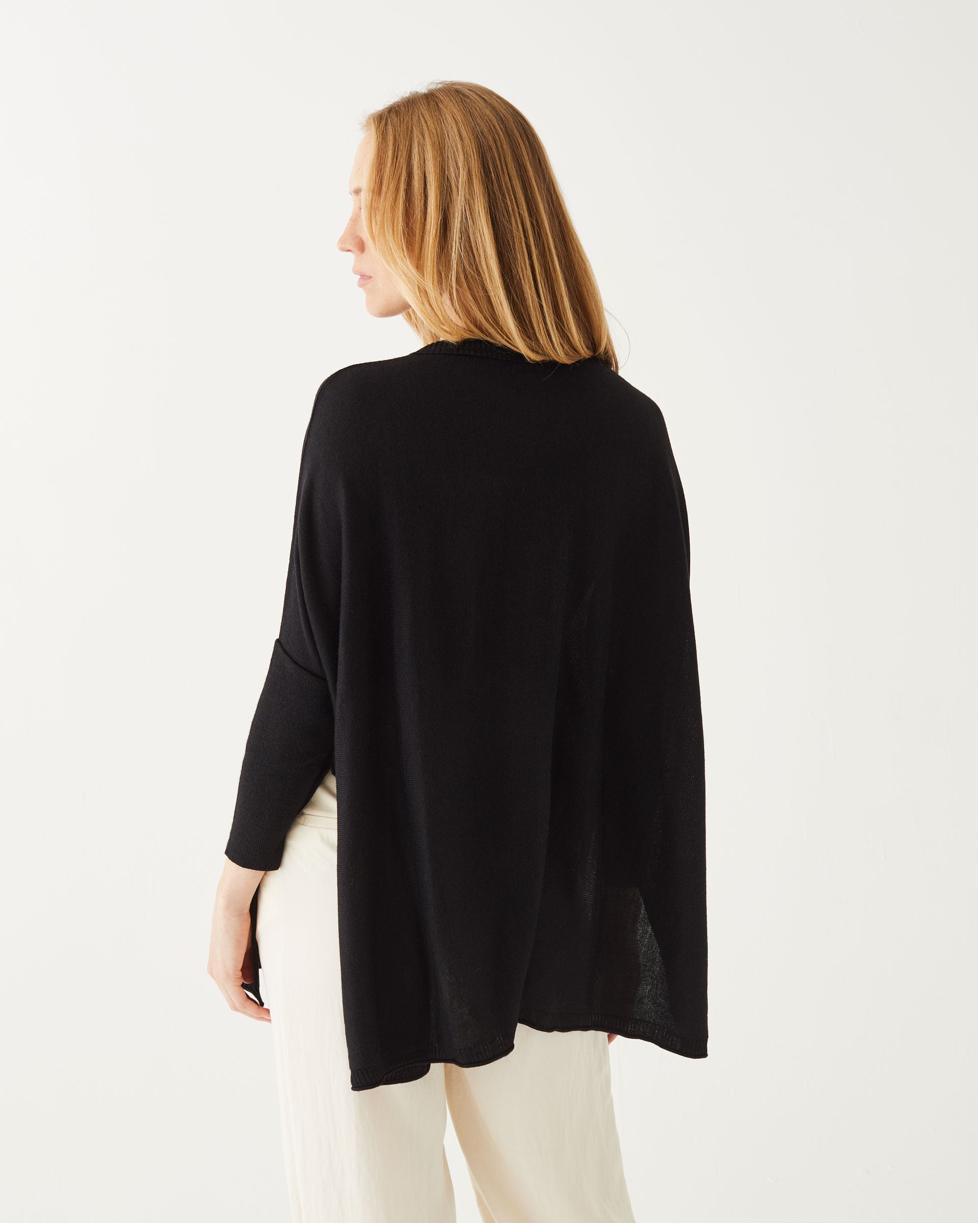 Women's Oversized Crewneck Knit Sweater in Black Back View Drape