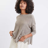 Women's Oversized Crewneck Knit Sweater in Brown Chest View