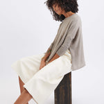 Women's Oversized Crewneck Knit Sweater in Brown Side Slits View